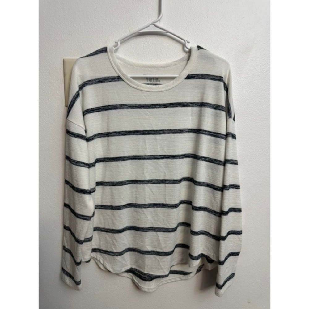 Time and Tru Womens Striped Long Sleeve Knit Top Ivory Navy Medium 8-10 (G)